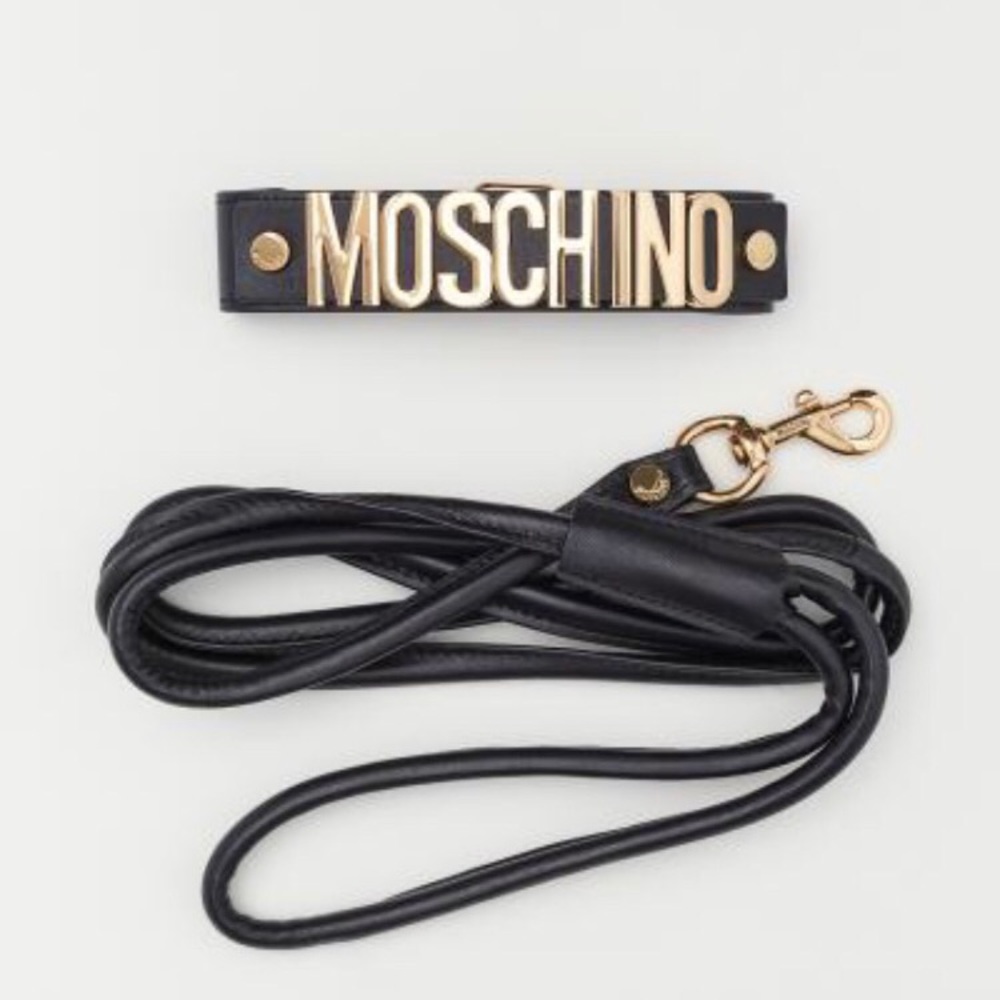 GORGEOUS BLACK & GOLD MOSCHINO DOG LEASH/COLLAR